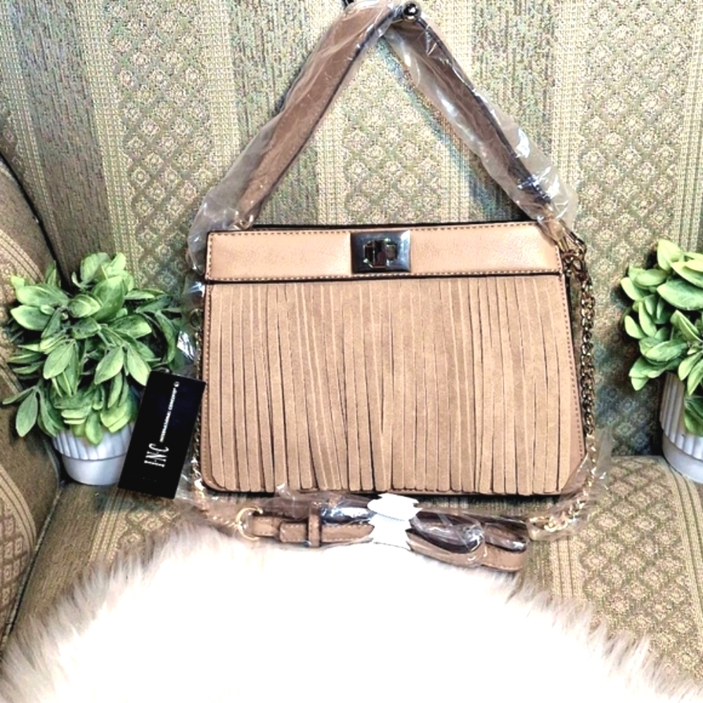 NWT Inc International Concepts Fringe Convertible Shoulder & Crossbody B…